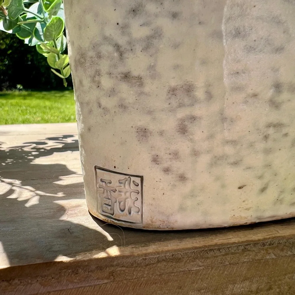Vintage Ceramic Oriental Floral White and Gray Vase | Stamped